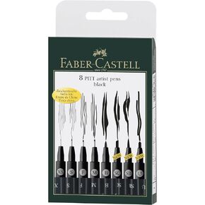 Faber Castell Artist Pack of 8 Assorted Sizes, 8-Pitt Pens in Black, 8 Count