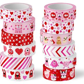 Whaline 12 Rolls Valentine’s Day Washi Tape Cute Monsters Washi Tape Red Pink Masking Decorative Gift Wrapping Paper Tape for DIY Craft Scrapbook Envelope Party Favor Supplies in Kuwait