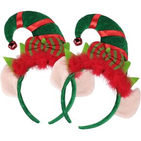 2 Pcs Christmas Headbands Red Feather Elf Ears Pointy Hair Headpiece Christmas decorations Headwear for Party Cosplay Favor