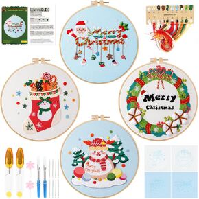 4 مجموعات طقم تطريز عيد الميلاد مع نمط وتعليمات طقم تطريز للمبتدئين تطريز نمط عيد الميلاد خيوط ملونة طقم إبرة للمبتدئين لوازم هدايا التطريز in Kuwait