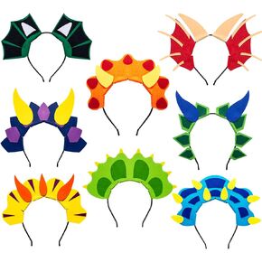 8Pcs Dinosaur Dragon Headbands, Animal Halloween Costume Accessory, Girls Boys Dino Birthday Party Supplies Favors Decorations Toys, Felt Party Hats Tiara for Kids Toddler Children Dress Up Photo Booth in Kuwait