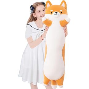 Long Shiba Inu Plush Body Pillow Giant Stuffed Animal Corgi Dog Plush Toys Hugging Pillow, Soft Long Dog Sleeping Cushion Gifts for Girls Boys (Grey, 70cm/27.5inch)