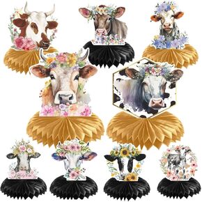 ديكورات حفلات بقرة Rakuto - 9 قطع من قطع قرص العسل البقري ديكورات مركزية لطيفة على شكل بقرة عيد ميلاد وديكورات طاولات حفلات بقرة وديكورات استحمام للأطفال في المزرعة ومستلزمات تزيين الحفلات in Kuwait