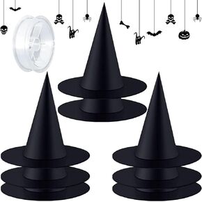 ZeeDix Halloween Black Witch Hats with 98Feet Rope Hanging Decorations Witch Costume Accessory for Halloween Party Decor
