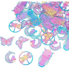 UNICRAFTALE متعدد الألوان سحر المعلقات 16 قطعة الفولاذ المقاوم للصدأ سحر ثقب صغير المعادن سحر الجوف شقة المعلقات لصنع المجوهرات DIY صياغة in Kuwait