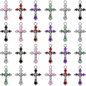 60Pcs 6 Colors Alloy Enamel Rosary Cross Charms Small Cross Charms Jesus Crucifix Charms Pendants Beads for Jewelry Making Crafting Accessory for DIY Necklace Bracelet