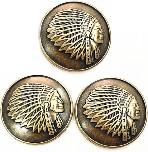 3pcs Heavy Brass Handmade DIY Southeast Tribal Indian Chief Head Leathercraft Saddles Bridle Concho for Purse Handbag Belt Screw Back (Antique Gold) in Kuwait