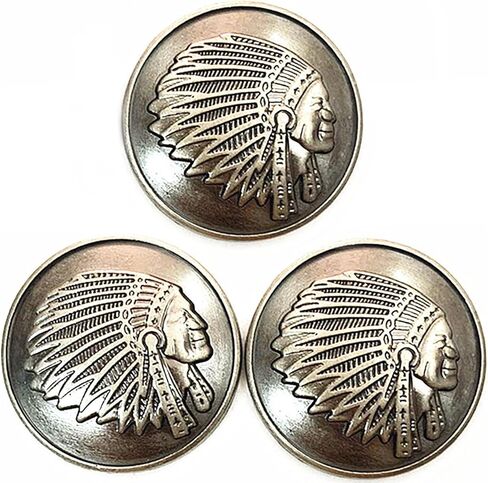 3pcs Heavy Brass Handmade DIY Southeast Tribal Indian Chief Head Leathercraft Saddles Bridle Concho for Purse Handbag Belt Screw Back (Antique Gold) in Kuwait