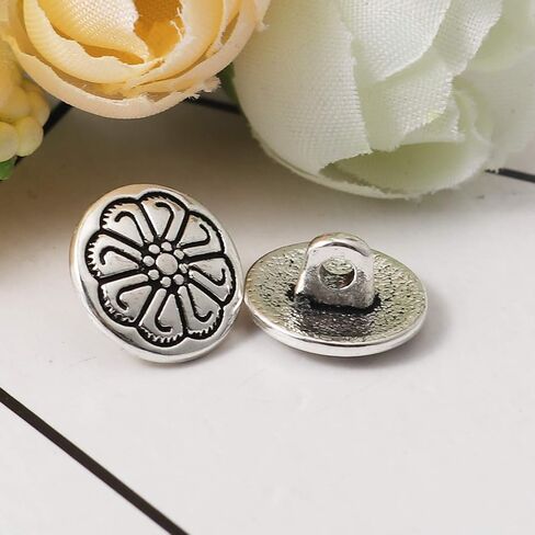 10PC Metal Sewing Shank Buttons, Antiqued Copper Spray Painted Blue Flower Pattern Round Button 15mm(5/8") in Kuwait