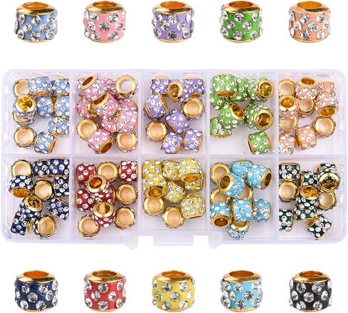 100 قطعة تشكيلة كريستال حجر الراين تمهيد الخرز الأوروبي ثقب كبير رونديل سحر سوار ثعبان سلسلة الخرز مع لون معدني مطلي لمستلزمات صنع المجوهرات (3 صفوف مختلطة 11 مم، أنبوب فضي) in Kuwait