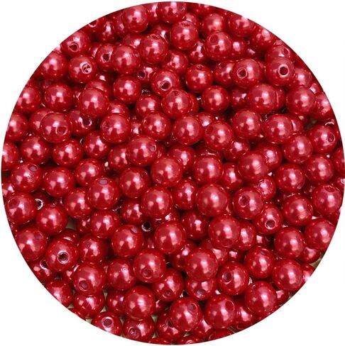 حبات اللؤلؤ، 300 قطعة من الخرز الحرفي اللآلئ السائبة 8 مم خرز فاصل دائري لقلادة القرط وسلاسل المفاتيح والمجوهرات DIY صناعة يدوية وتزيين وحشو مزهرية (8 مم، أحمر) in Kuwait