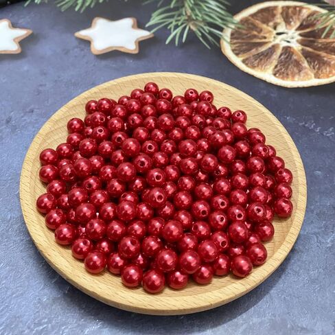 حبات اللؤلؤ، 300 قطعة من الخرز الحرفي اللآلئ السائبة 8 مم خرز فاصل دائري لقلادة القرط وسلاسل المفاتيح والمجوهرات DIY صناعة يدوية وتزيين وحشو مزهرية (8 مم، أحمر) in Kuwait