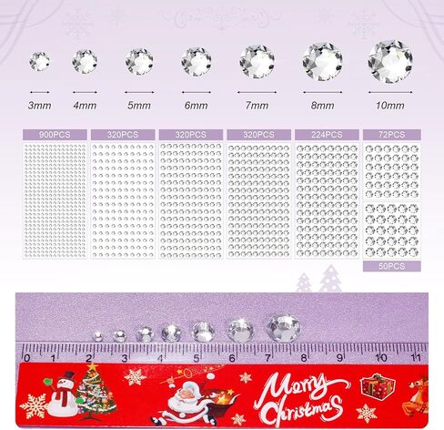 Clear Rhinestone Stickers Self Adhesive, 2210 Pieces Shiny Diamond Sticker for Face, 7 Sizes 3-4-5-6-7-8-10mm, Beauty, Makeup, Nail Art, Mobile Phone, Wedding Hair Decoration, DIY Crafts in Kuwait