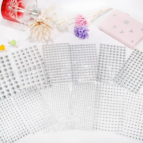 Clear Rhinestone Stickers Self Adhesive, 2210 Pieces Shiny Diamond Sticker for Face, 7 Sizes 3-4-5-6-7-8-10mm, Beauty, Makeup, Nail Art, Mobile Phone, Wedding Hair Decoration, DIY Crafts in Kuwait