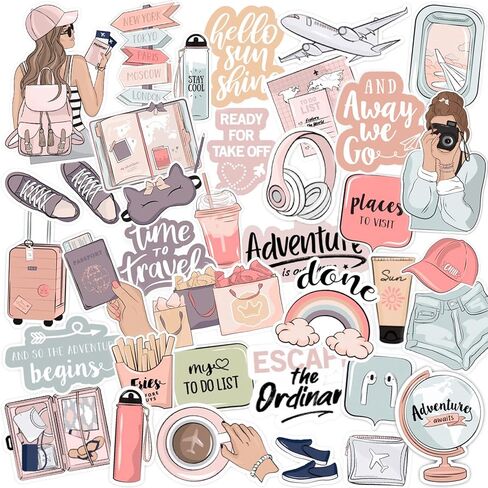 ملصقات سفر للفتيات الرائعة من ALOHA SUN لمخططات سجل القصاصات ودفاتر الملاحظات / شارات مقاومة للماء لزجاجات المياه وحقيبة الهاتف المحمول / ملصقات جمالية للأطفال والمراهقين والبالغين لتزيين الحرف اليدوية (36 قطعة) in Kuwait