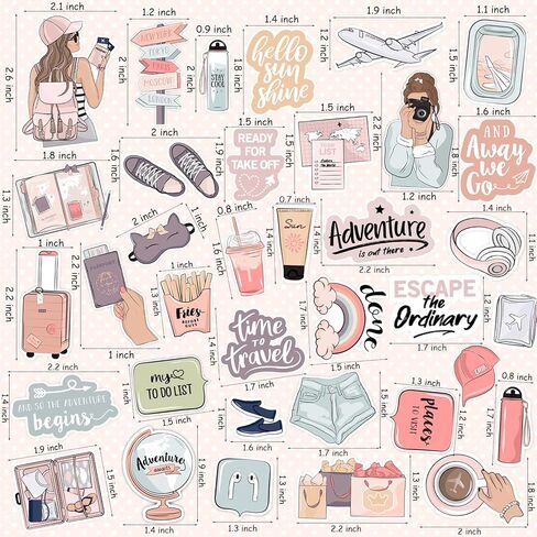 ملصقات سفر للفتيات الرائعة من ALOHA SUN لمخططات سجل القصاصات ودفاتر الملاحظات / شارات مقاومة للماء لزجاجات المياه وحقيبة الهاتف المحمول / ملصقات جمالية للأطفال والمراهقين والبالغين لتزيين الحرف اليدوية (36 قطعة) in Kuwait