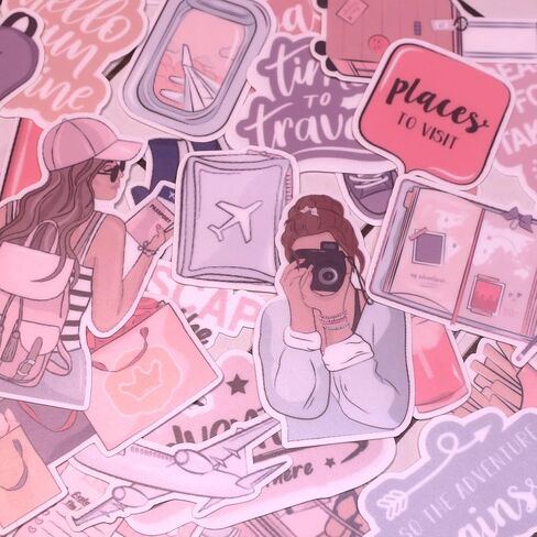 ملصقات سفر للفتيات الرائعة من ALOHA SUN لمخططات سجل القصاصات ودفاتر الملاحظات / شارات مقاومة للماء لزجاجات المياه وحقيبة الهاتف المحمول / ملصقات جمالية للأطفال والمراهقين والبالغين لتزيين الحرف اليدوية (36 قطعة) in Kuwait