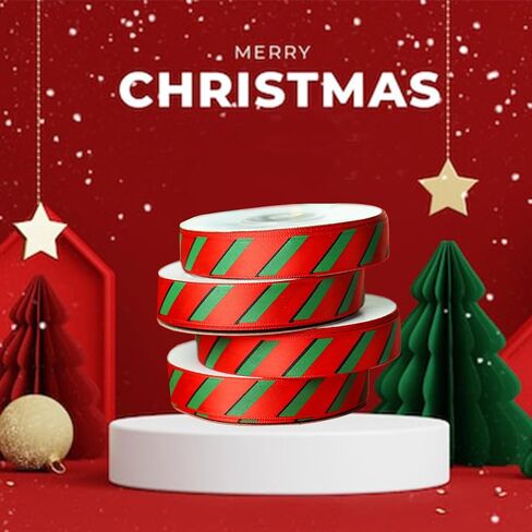 25 ياردة عيد الميلاد شريط الشريط 5/8 بوصة أحمر أخضر عيد الميلاد حلوى قصب أشرطة حك شريط نسيج مخطط لشجرة عيد الميلاد ديكور هدية التفاف إكليل القوس DIY الحرفية in Kuwait