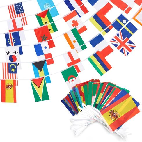 80 ft International Flags of the World Banner with 100 Countries, Hanging Multicultural Party Decorations (5.2 x 8.2 Inch Flags) in Saudi Arabia