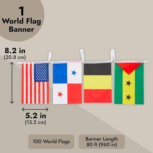 80 ft International Flags of the World Banner with 100 Countries, Hanging Multicultural Party Decorations (5.2 x 8.2 Inch Flags) in Saudi Arabia