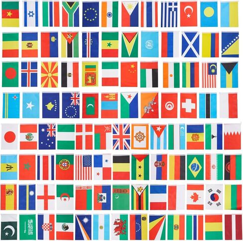 80 ft International Flags of the World Banner with 100 Countries, Hanging Multicultural Party Decorations (5.2 x 8.2 Inch Flags) in Saudi Arabia