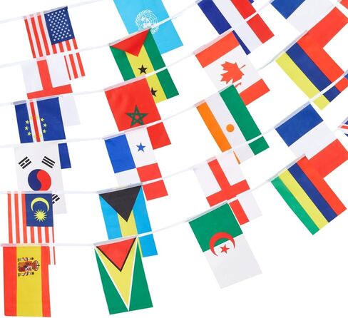 80 ft International Flags of the World Banner with 100 Countries, Hanging Multicultural Party Decorations (5.2 x 8.2 Inch Flags) in Saudi Arabia