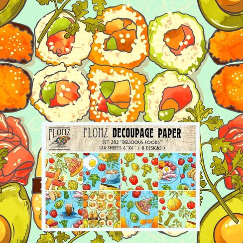 Decoupage Paper Pack (24 Sheets 6"x6") Dinner is Served # Vintage Styled Pattern Paper for Decoupage, Craft and Scrapbooking in Kuwait