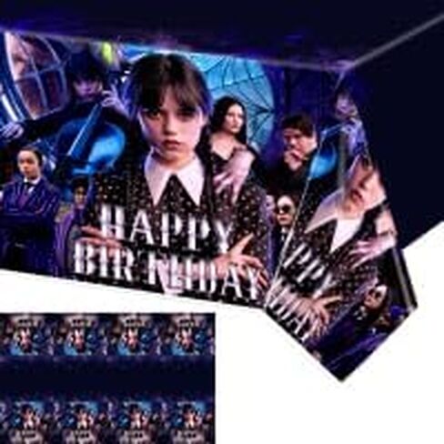 alotfs 2 Pcs Wednesday TV Show Happy Birthday Tablecloth, 70 x 42 Inch Wednesday TV Show Plastic Tablecloth, Wednesday TV Show Party Supplies Decorations Table Cover in Kuwait