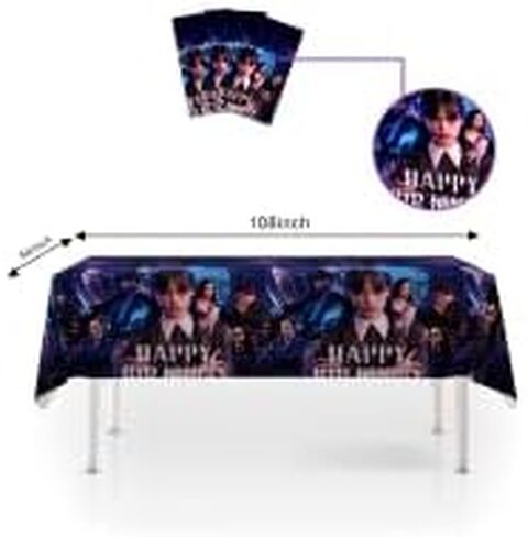 alotfs 2 Pcs Wednesday TV Show Happy Birthday Tablecloth, 70 x 42 Inch Wednesday TV Show Plastic Tablecloth, Wednesday TV Show Party Supplies Decorations Table Cover in Kuwait