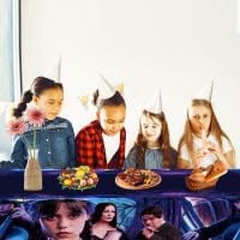 alotfs 2 Pcs Wednesday TV Show Happy Birthday Tablecloth, 70 x 42 Inch Wednesday TV Show Plastic Tablecloth, Wednesday TV Show Party Supplies Decorations Table Cover in Kuwait