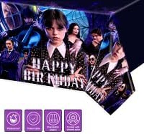alotfs 2 Pcs Wednesday TV Show Happy Birthday Tablecloth, 70 x 42 Inch Wednesday TV Show Plastic Tablecloth, Wednesday TV Show Party Supplies Decorations Table Cover in Kuwait
