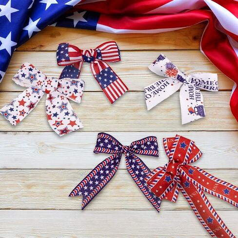 Whaline 5 Rolls Patriotic Ribbon 4th of July Stars and Stripes Burlap Wired Edge Ribbon 25 Yards White Blue Red Decorative Ribbon for Independence Day Gift Wrapping DIY Wreath Bow Craft Sewing in Saudi Arabia