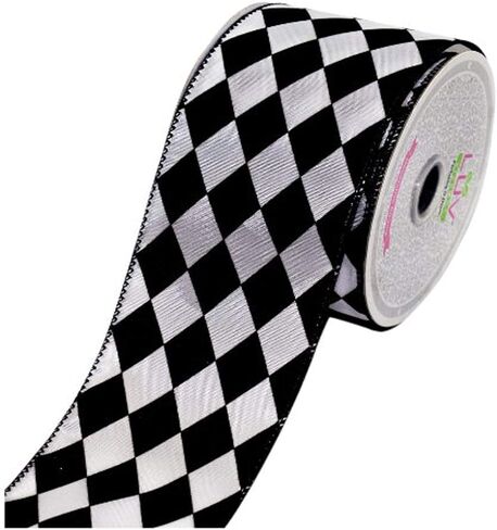 LUV RIBBONS by Creative Ideas 2-1/2-Inch Diamond Print Ribbon, 10-Yard, White with Black in Kuwait