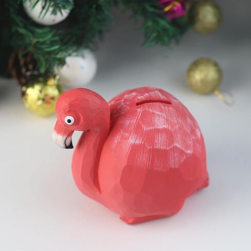 ARSTRIA مصنوع يدويًا على شكل فلامنغو على شكل خنزير بنك المال صندوق توفير المال، صندوق خشبي للعملات المعدنية، زخرفة سطح المكتب، وعاء توفير التماثيل القابلة للجمع للطلاب هدية لغرفة المعيشة بطول 5.9 بوصة in Kuwait