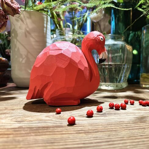ARSTRIA مصنوع يدويًا على شكل فلامنغو على شكل خنزير بنك المال صندوق توفير المال، صندوق خشبي للعملات المعدنية، زخرفة سطح المكتب، وعاء توفير التماثيل القابلة للجمع للطلاب هدية لغرفة المعيشة بطول 5.9 بوصة in Kuwait