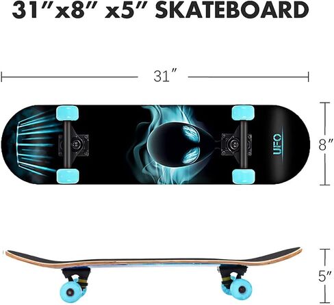 Skateboards for Beginners Kids Boys Girls and Adults 31"x8" Pro Complete Skateboard 8 Layers Maple Wood, Double Kick Concave, Fascinating Cool, Solid&Durable in Saudi Arabia