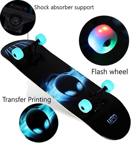 Skateboards for Beginners Kids Boys Girls and Adults 31"x8" Pro Complete Skateboard 8 Layers Maple Wood, Double Kick Concave, Fascinating Cool, Solid&Durable in Saudi Arabia