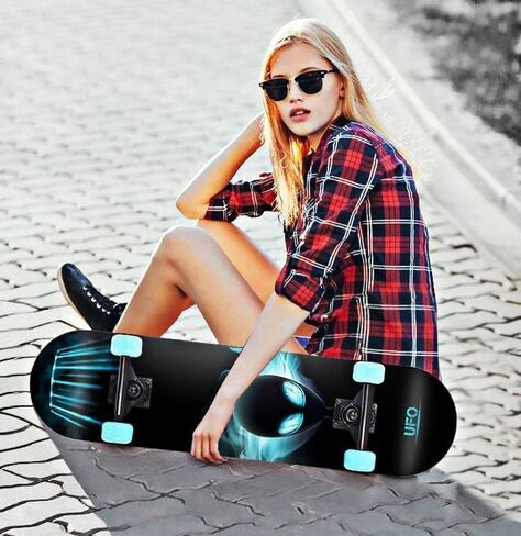 Skateboards for Beginners Kids Boys Girls and Adults 31"x8" Pro Complete Skateboard 8 Layers Maple Wood, Double Kick Concave, Fascinating Cool, Solid&Durable in Saudi Arabia