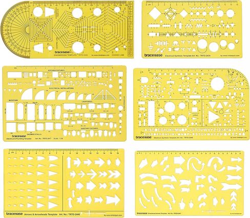 Traceease Engineering, Electrical & Arrow Multi-Pattern Template Stencil Drafting Tools- Pack of 6 Pieces in Kuwait