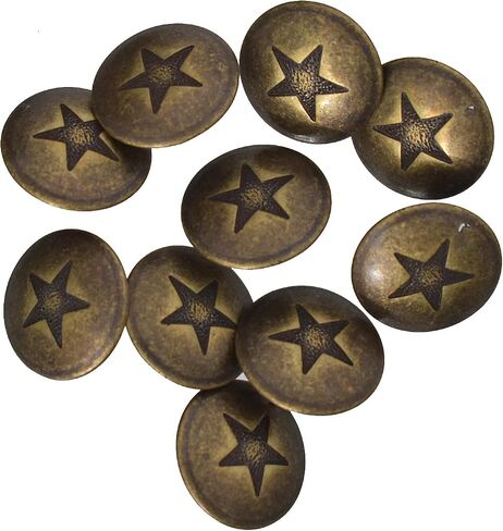 Mibo 10pcs Zinc Die Cast Shank Button - Debossed Military Star - 24L(15mm) - Antique Brass in Saudi Arabia