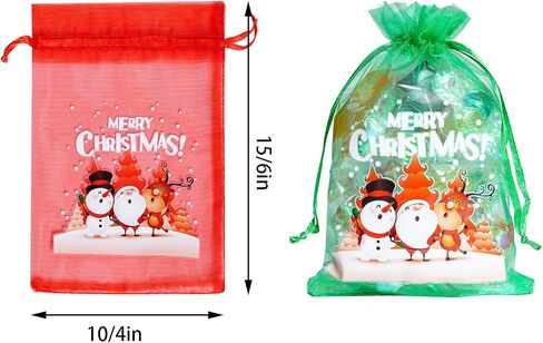choyaxo 100PCS Christmas Organza Bags Santa Christmas tree Print Satin Drawstring Candy Jewelry Bags for Christmas Drawstring Gift Bags 4 x 6 Inches/10 * 15cm, 10 Styles in Saudi Arabia