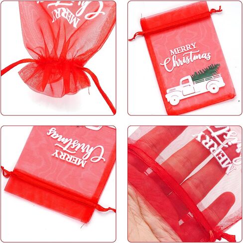 choyaxo 100PCS Christmas Organza Bags Santa Christmas tree Print Satin Drawstring Candy Jewelry Bags for Christmas Drawstring Gift Bags 4 x 6 Inches/10 * 15cm, 10 Styles in Saudi Arabia