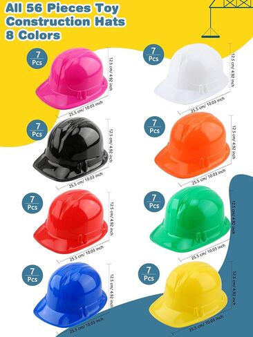 56 Pieces Kids Toy Construction Hats Bulk Plastic Construction Hats Worker Hard Hat for Boys Girls Party Supplies in Kuwait