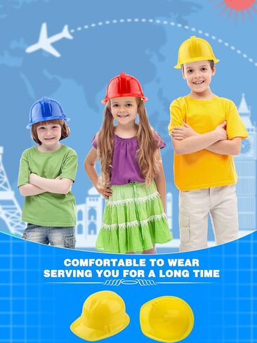 56 Pieces Kids Toy Construction Hats Bulk Plastic Construction Hats Worker Hard Hat for Boys Girls Party Supplies in Kuwait