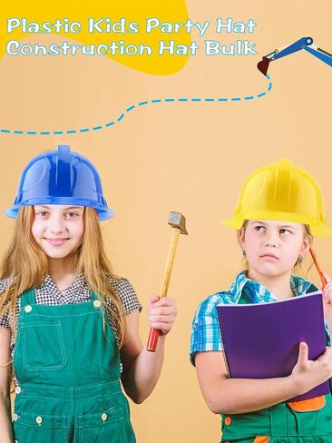 56 Pieces Kids Toy Construction Hats Bulk Plastic Construction Hats Worker Hard Hat for Boys Girls Party Supplies in Kuwait
