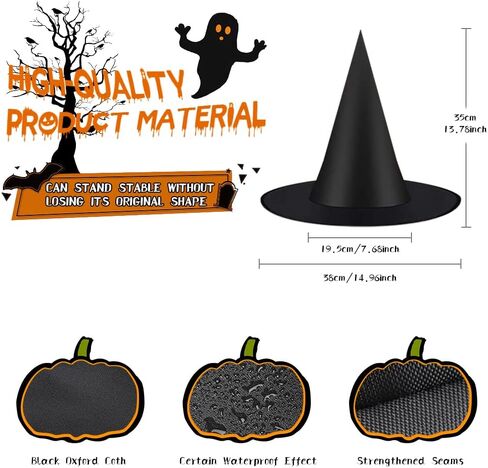 KOSIMI 8pcs Halloween Black Witch Hats, Suitable for Role-Playing or Party Decoration, Black Witch Hat Can Also Diy Your Favorite Patterns, Creative Inspiration Can Not Stop!, 38 cm/ 13.8 inches in Kuwait