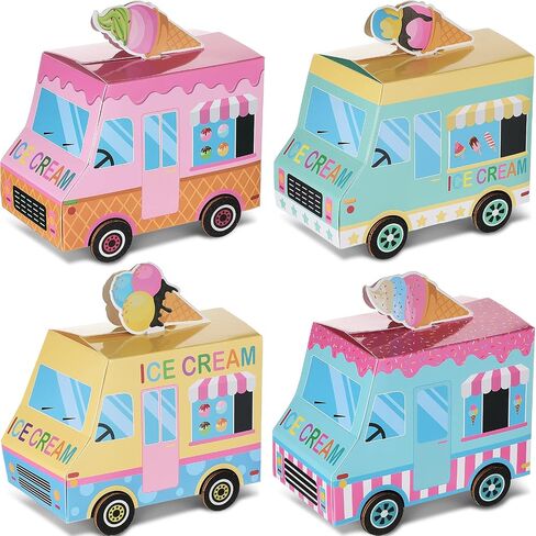 16 Pieces Ice Cream Party Favor Boxes Ice Cream Truck Shape Treat Boxes Summer Goodie Candy Boxes Sprinkles Themed Baby Shower Kids Birthday Party Centerpieces Table Decor Supplies in Saudi Arabia