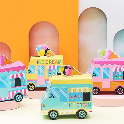 16 Pieces Ice Cream Party Favor Boxes Ice Cream Truck Shape Treat Boxes Summer Goodie Candy Boxes Sprinkles Themed Baby Shower Kids Birthday Party Centerpieces Table Decor Supplies in Saudi Arabia