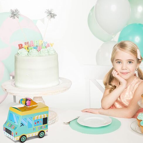 16 Pieces Ice Cream Party Favor Boxes Ice Cream Truck Shape Treat Boxes Summer Goodie Candy Boxes Sprinkles Themed Baby Shower Kids Birthday Party Centerpieces Table Decor Supplies in Saudi Arabia