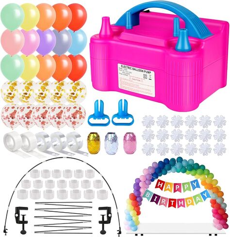 Balloon Pump and Balloon Arch Kit 172Pcs, Portable Balloon Air Pump with 12Ft Balloon Arch Stand and 110Pcs Balloons for Party Decoration Birthday Wedding Christmas Festival in Saudi Arabia